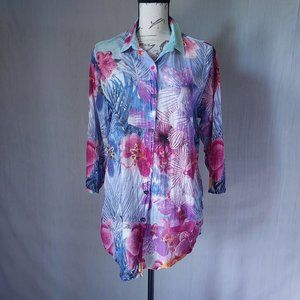 Antica Sartoria Floral Shirt Button Long Sleeve Multicolor Cotton Women Sz.2